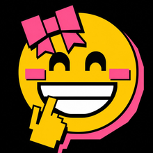 grinning emoji tapping screen